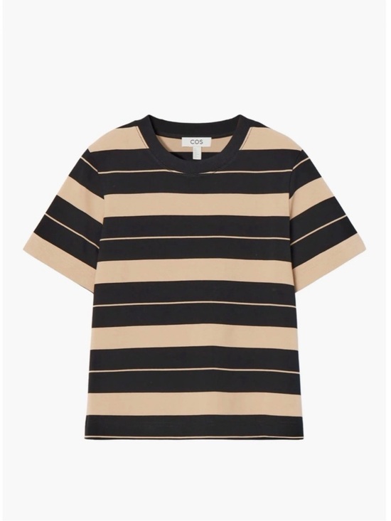 COS Tops - COS Striped Cotton T-Shirt - Black & Beige